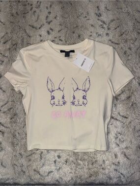 New with tags Forever 21 Y2k Cream Tee with Lavender Bunny Graphic and Pink Text